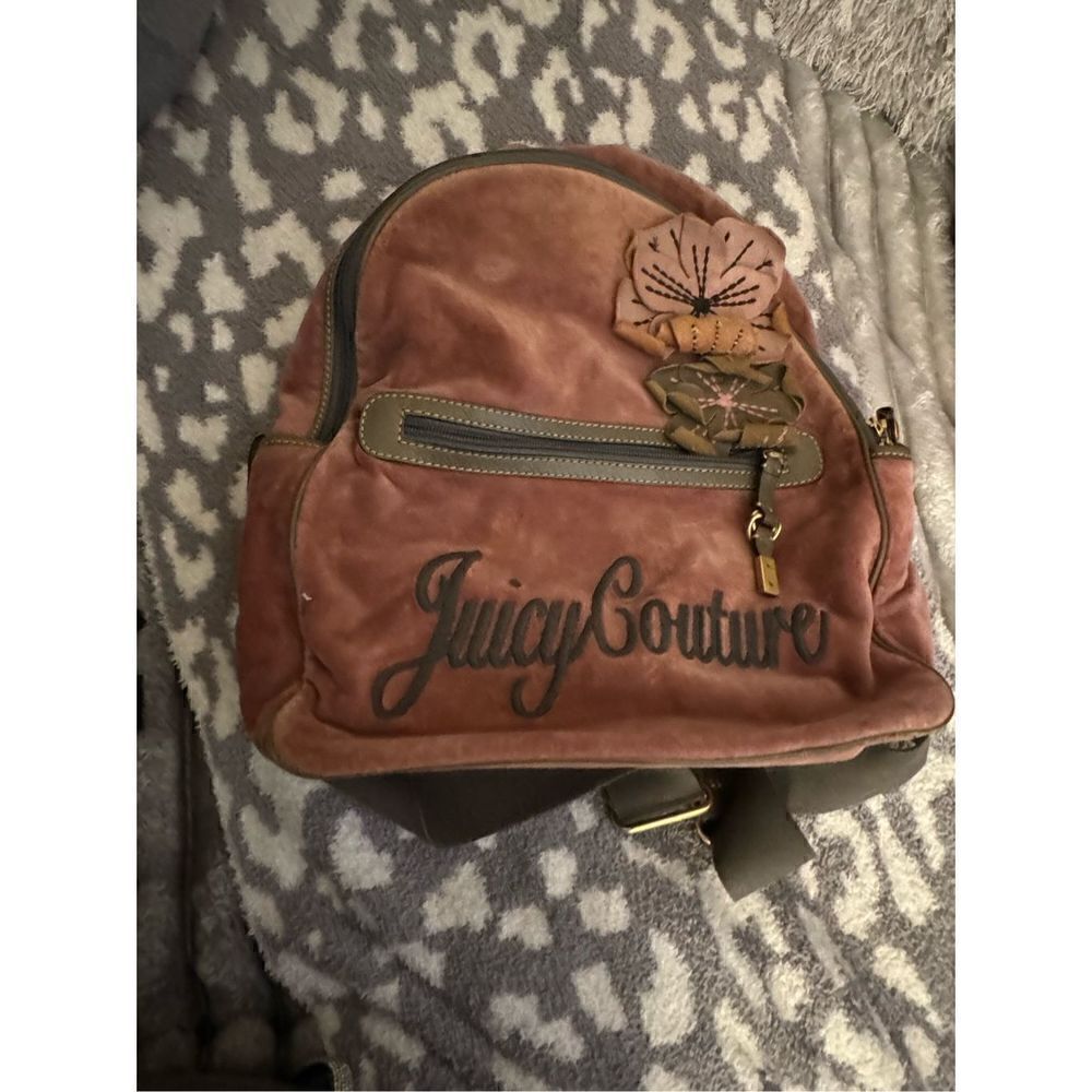 Vintage y2k pink velour juicy couture backpack floral